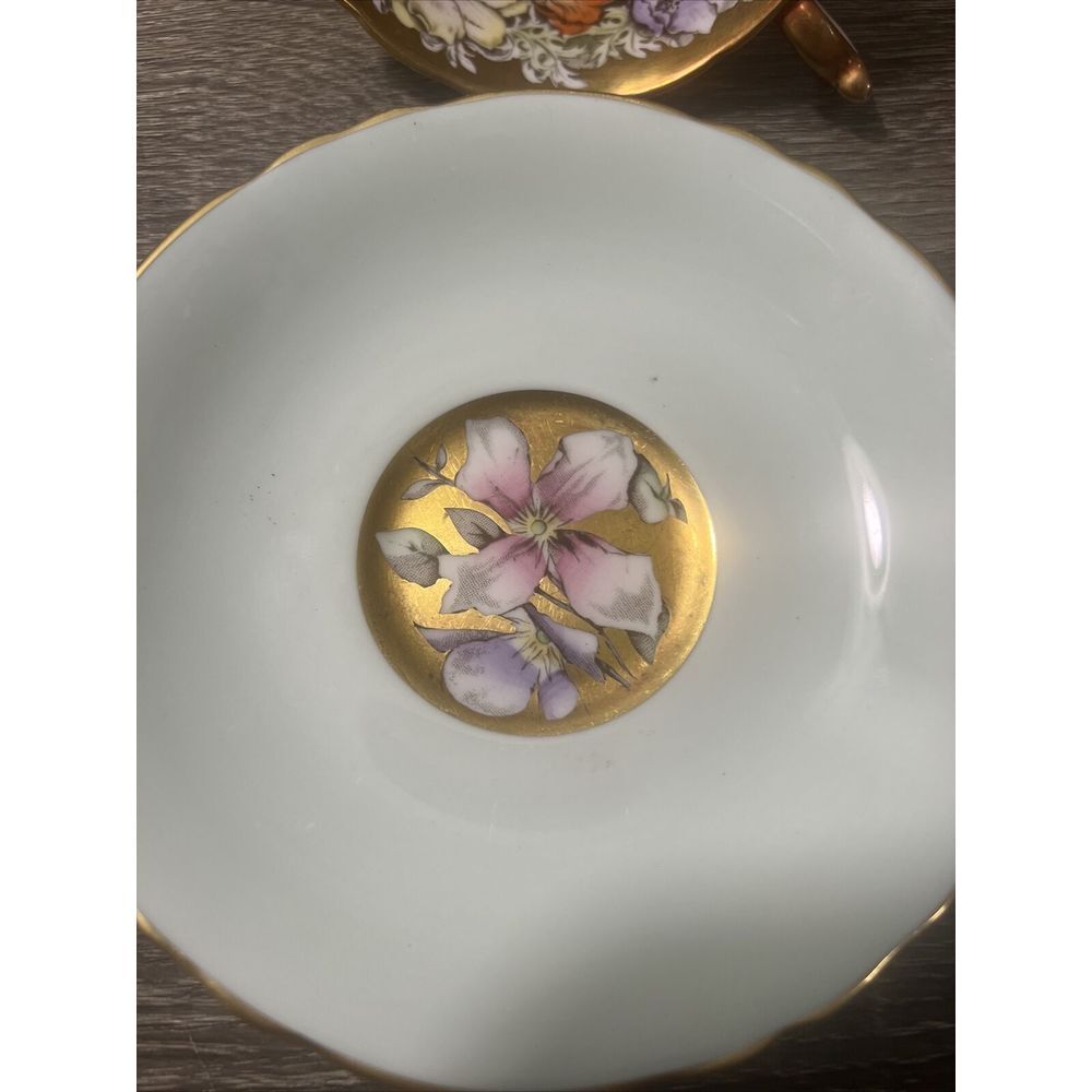 VTG Paragon Anemones Poppies on Gold Pink Background Tea Cup & Saucer Blue Rare! - Picture 11 of 16